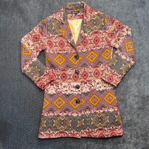 Womens Mechant Patterned Blazer Jacket Colorful Print Bohemian Size M